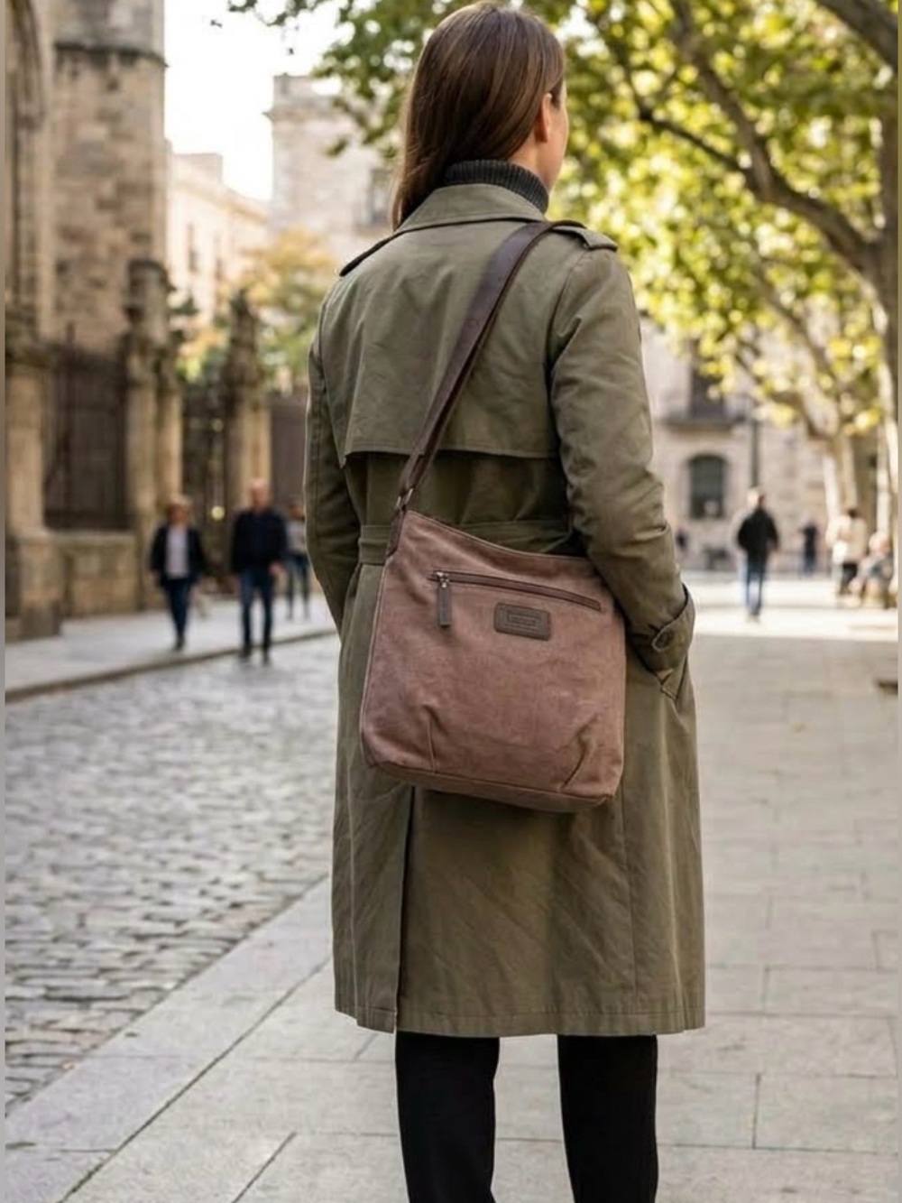 Duluth Trading Co Brown Canvas Shoulder Bag with Dark Strap